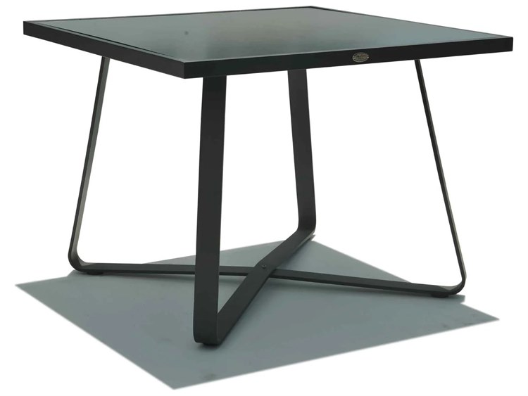Skyline Design Horizon Dark Gray Strap Teak Arm Aluminum Square Dining Table