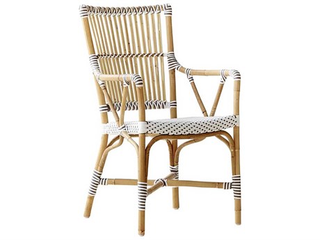 Sika Indoor Affaire Monique Bistro Rattan White Arm Dining Chair