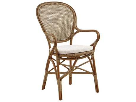 Sika Indoor Originals Rattan Brown Upholstered Arm Dining Chair & Sand Cushion Set