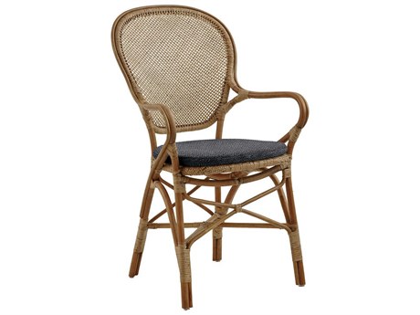 Sika Indoor Originals Rattan Brown Upholstered Arm Dining Chair & Dark Grey Cushion Set