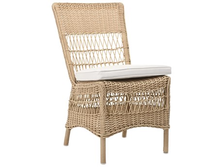 Sika Indoor Georgia Garden Marie Rattan White Upholstered Side Dining Chair with Cushion