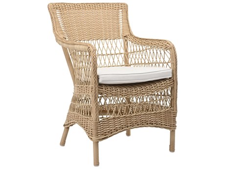 Sika Indoor Georgia Garden Marie Rattan White Upholstered Arm Dining Chair with Cushion