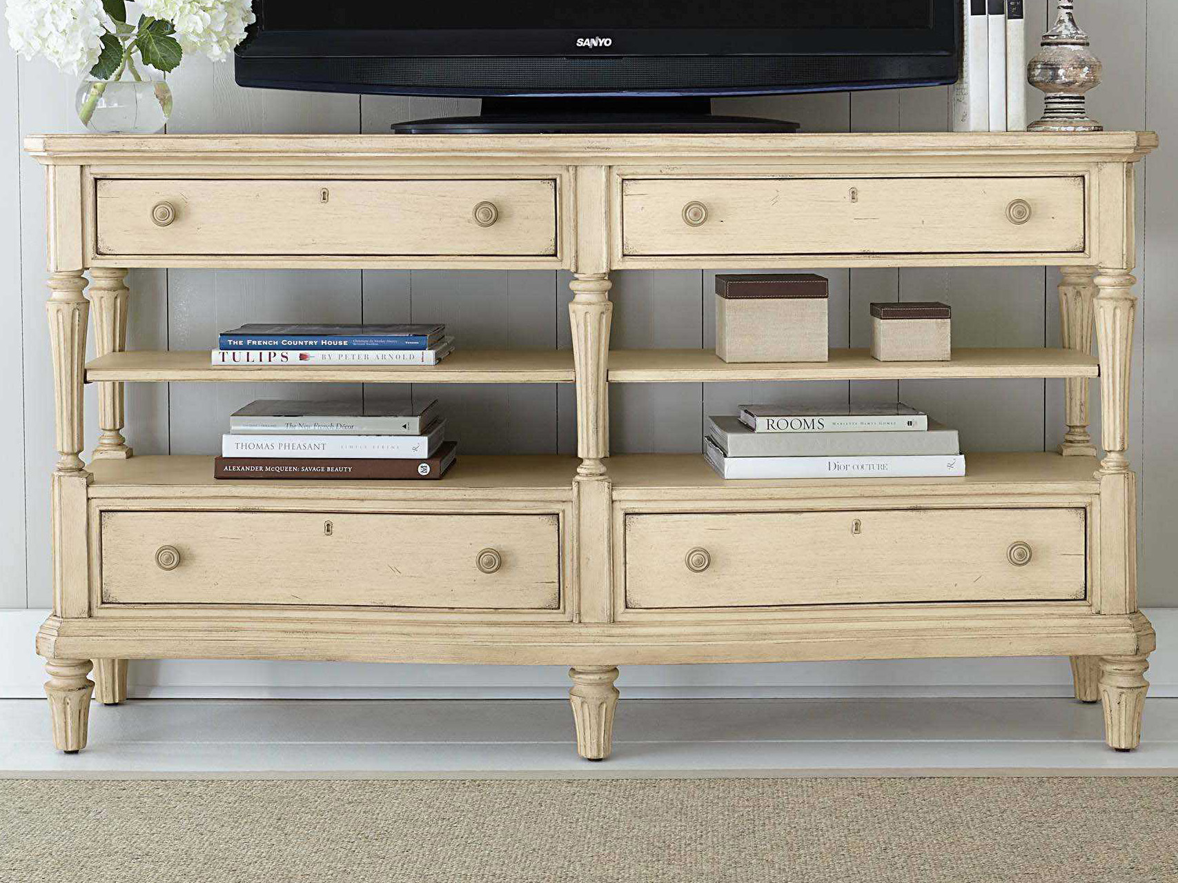 Stanley Furniture European Cottage Vintage White 66'' x 19'' Rectangular Media Console TV Stand