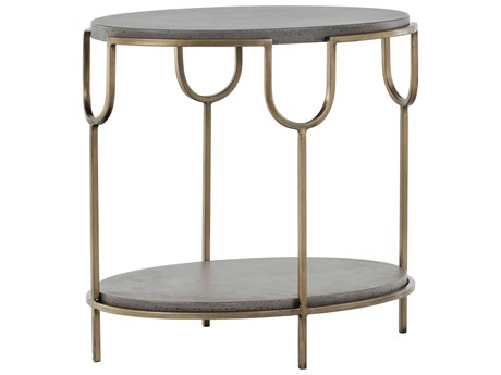 Sunpan Mixt Arya Oval Concrete Grey Antique Brass End Table