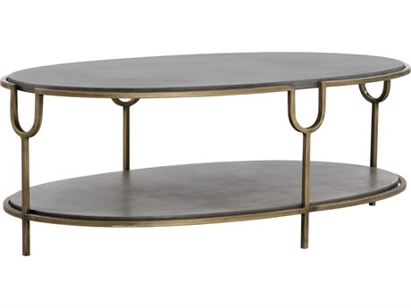 Sunpan Mixt Arya Oval Concrete Grey Antique Brass Coffee Table
