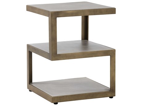 Sunpan Solterra Rubix Square Concrete Grey Antique Brass End Table