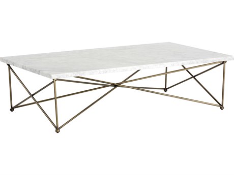 Sunpan Ikon Skyy Rectangular Marble White Antique Brass Coffee Table