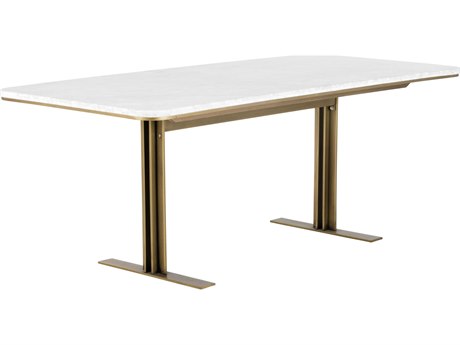 Sunpan Zenn Ambrosia Rectangular Marble White Antique Brass Dining Table