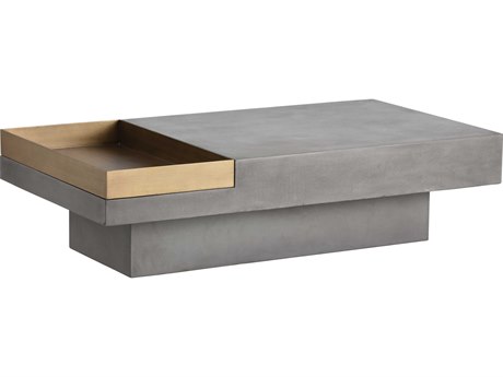 Sunpan Mixt Quill Rectangular Concrete Grey Antique Brass Coffee Table
