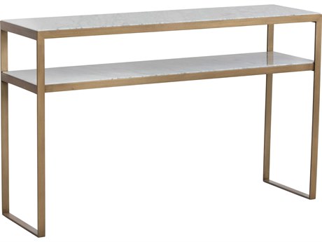 Sunpan Mixt Evert Rectangular Marble White Antique Brass Console Table