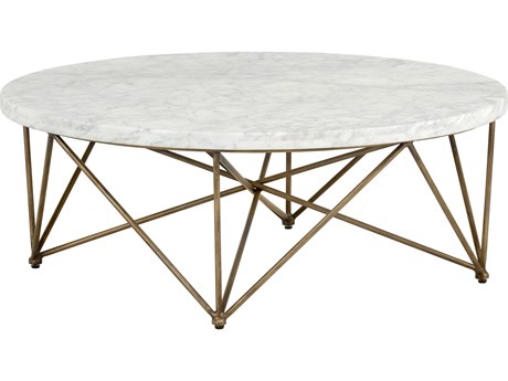 Sunpan Ikon Skyy Round Marble White Antique Brass Coffee Table