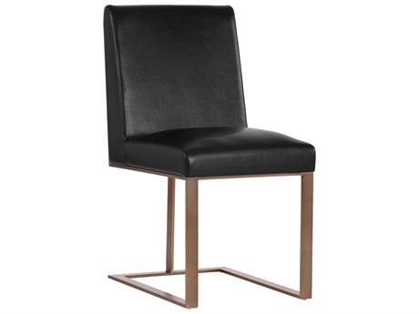 Sunpan Ikon Dean Leather Black Upholstered Side Dining Chair