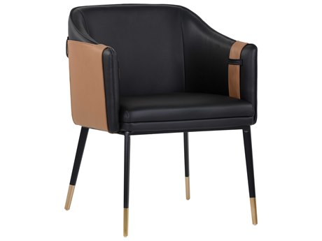 Sunpan Ikon Carter Leather Black Upholstered Arm Dining Chair
