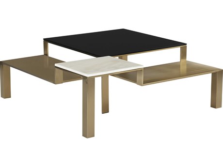 Sunpan Ikon Saber Square Metal Gold Brown White Coffee Table