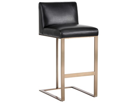 Sunpan Ikon Dean Leather Cantina Black Antique Brass Bar Stool