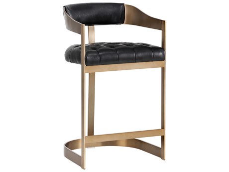 Sunpan Ikon Beaumont Leather Cantina Black Antique Brass Counter Stool