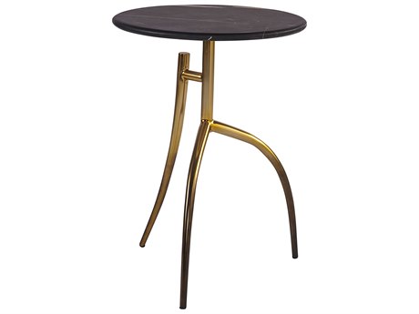 Sunpan Ikon Trent Round Marble Matte Black Gold End Table