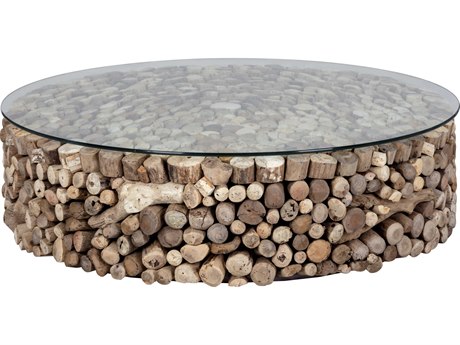 Sunpan Bickford Round Glass Brown Clear Coffee Table