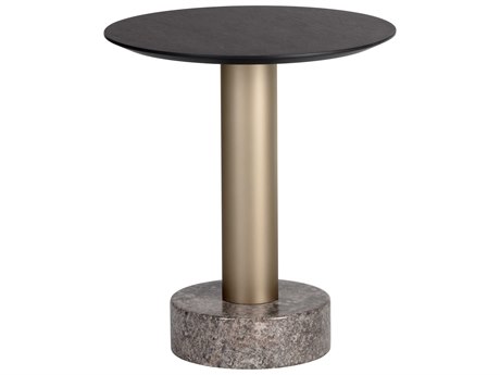 Sunpan Artezia Monaco Round Wood Grey Gold End Table
