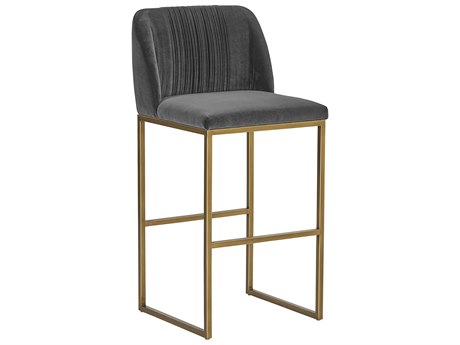 Sunpan Mixt Nevin Upholstered Shadow Grey Antique Brass Bar Stool