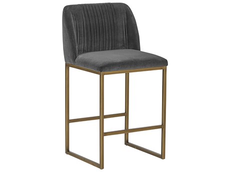 Sunpan Mixt Nevin Upholstered Shadow Grey Antique Brass Counter Stool