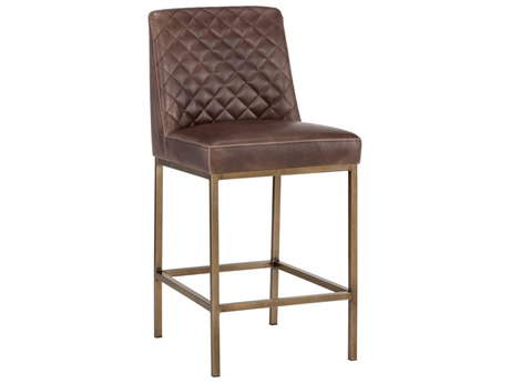 Sunpan 5west Leighland Havana Dark Brown Antique Brass Counter Stool