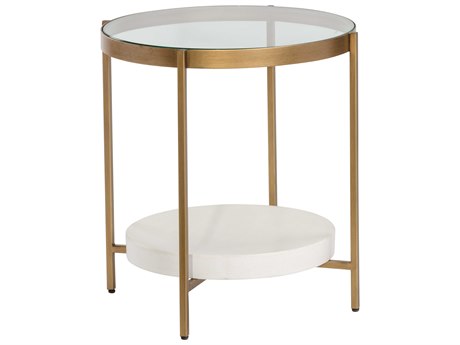 Sunpan Mixt Gia Round Glass White Antique Brass End Table