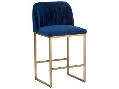 Sunpan Mixt Nevin Upholstered Sapphire Blue Antique Brass Counter Stool