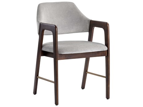 Sunpan Zenn Milton Rubberwood Gray Upholstered Arm Dining Chair
