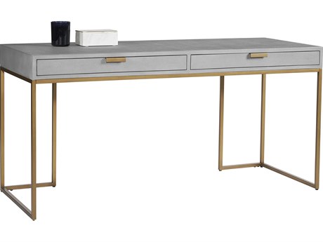 Sunpan Mixt Jiro Grey Antique Brass Pine Wood Secretary Desk