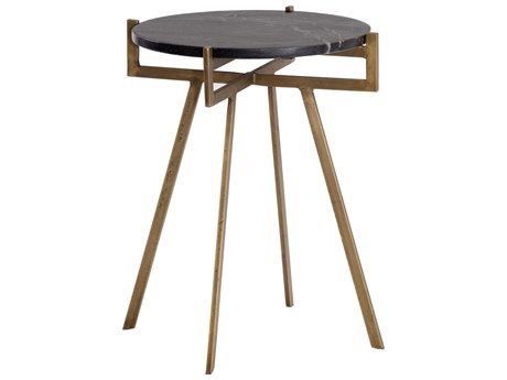 Sunpan Anak Round Marble Black Antique Brass End Table