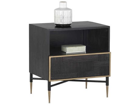 Sunpan Markwood 1-Drawer Black Mango Wood Nightstand