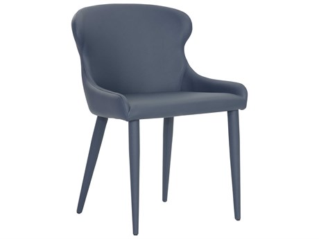 Sunpan Ikon Blue Faux Leather Side Dining Chair