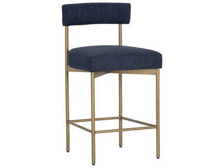 Sunpan Seneca Antique Brass Arena Navy Upholstered Counter Stool