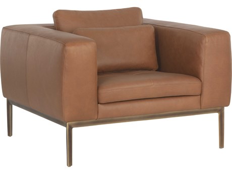 Sunpan Irongate Burr Brown Leather Accent Chair