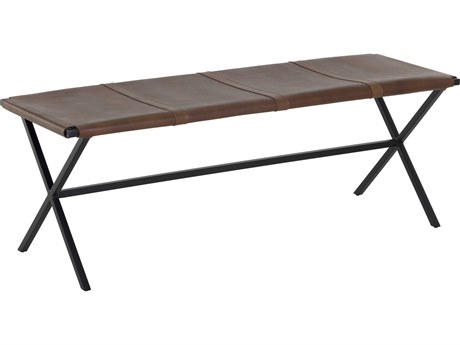 Sunpan Matte Black Leather Accent Bench