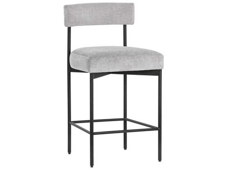 Sunpan Seneca Black Polo Club Stone Upholstered Bar Stool