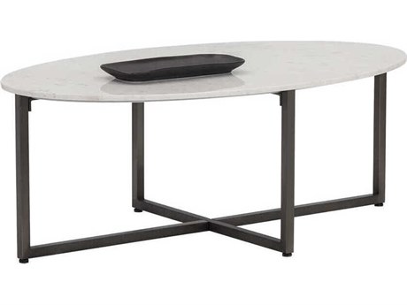Sunpan Kiara Oval Marble White Gunmetal Coffee Table
