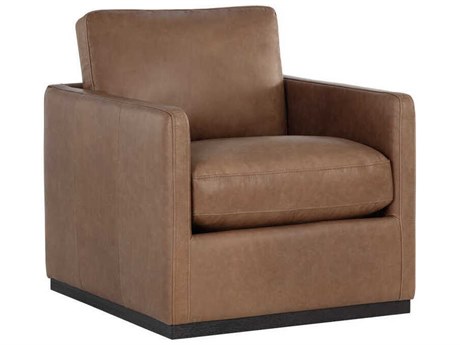 Sunpan Portman Swivel Brown Leather Accent Chair