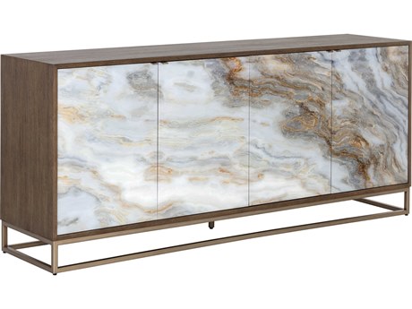 Sunpan Fuentes 75" Oak Wood Brown Brass Sideboard