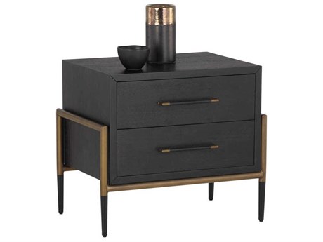 Sunpan Weldrick 2-Drawers Black Acacia Wood Nightstand