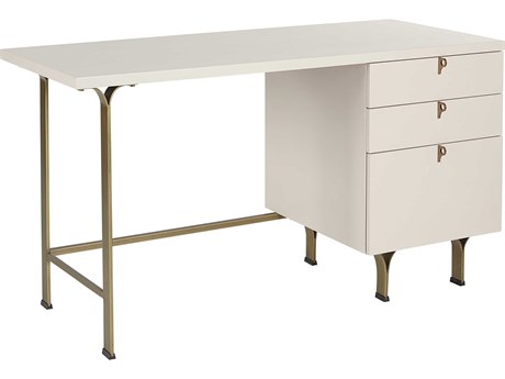 Sunpan Zenn Celine Cream Antique Brass White Acacia Wood Secretary Desk