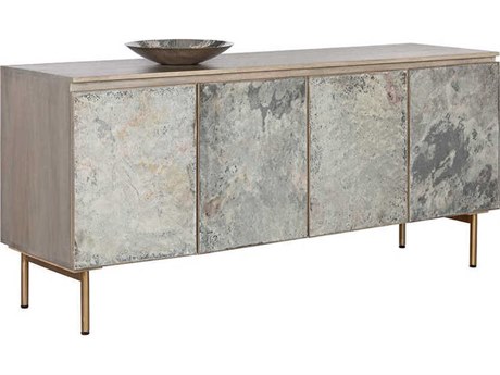 Sunpan Mirabelli 67" Mango Wood Light Grey Brass Sideboard