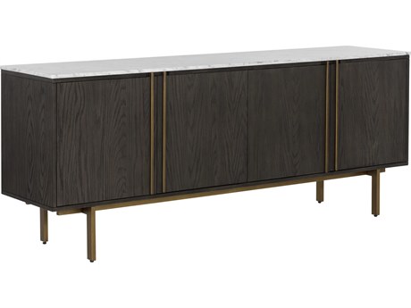 Sunpan Mixt Briar 78" Oak Wood White Antique Brass Sideboard