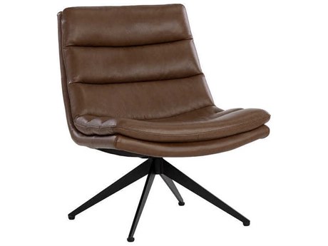 Sunpan Keller Swivel Brown Leather Accent Chair