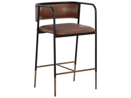 Sunpan Brenan Bravo Cognac Faux Leather Counter Stool