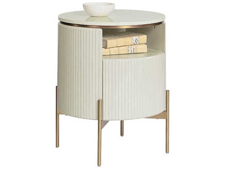 Sunpan Paloma Round Wood High Gloss Cream End Table