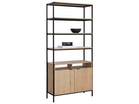 Sunpan Ambrose Rustic Oak Black Bookcase