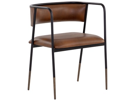 Sunpan Brenan Brown Faux Leather Arm Dining Chair