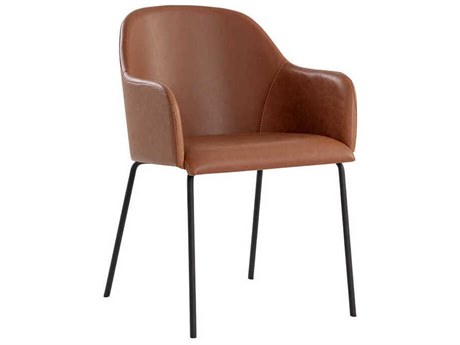 Sunpan Hensley Brown Faux Leather Arm Dining Chair